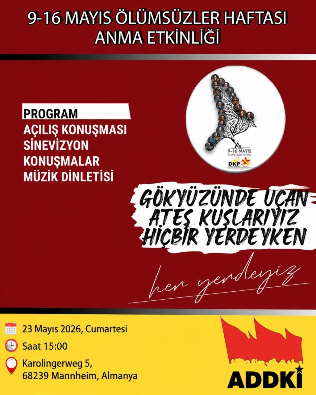 ADDKİ’den 9-16 Mayıs Ölümsüzler haftasına dair açıklama ve anmaya davet